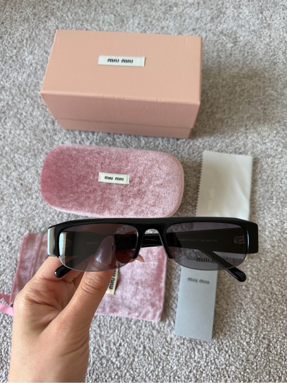 Miu Miu Black Slim Rectangular Women's Sunglasses